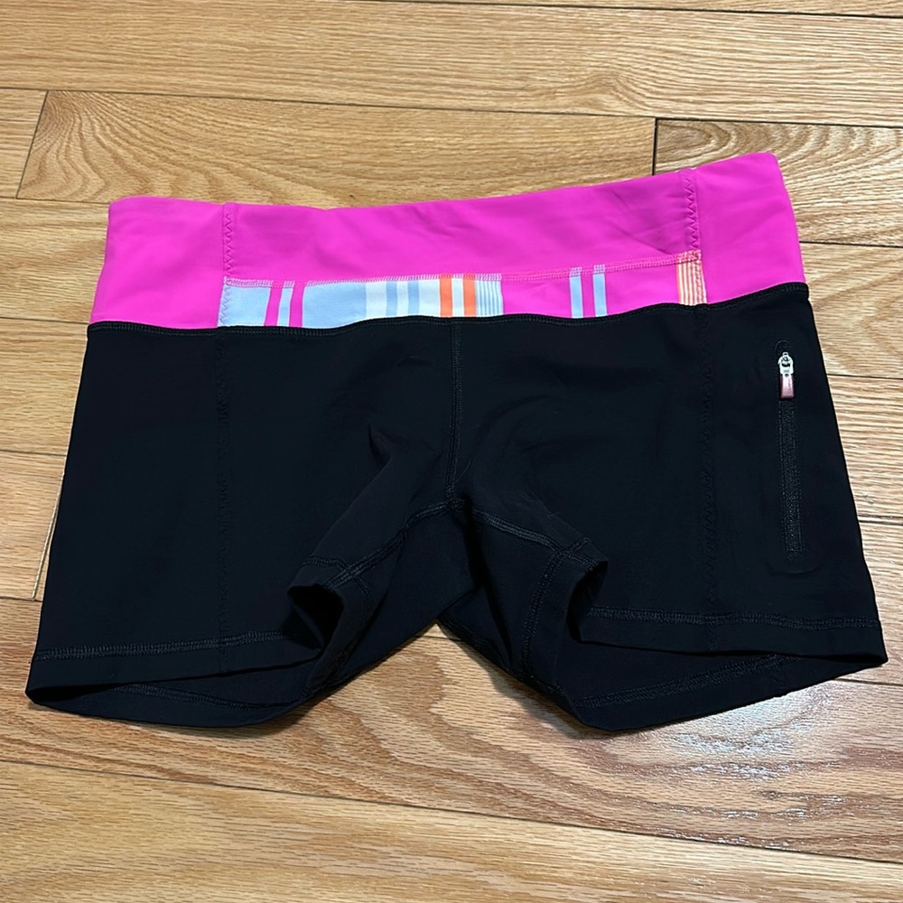 lululemon athletica Black Shorts with Pink Waistband and Multicolor Stripe